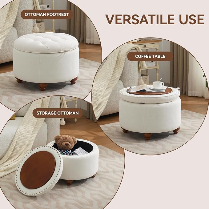 24Inch Round Storage Ottoman - Image 5