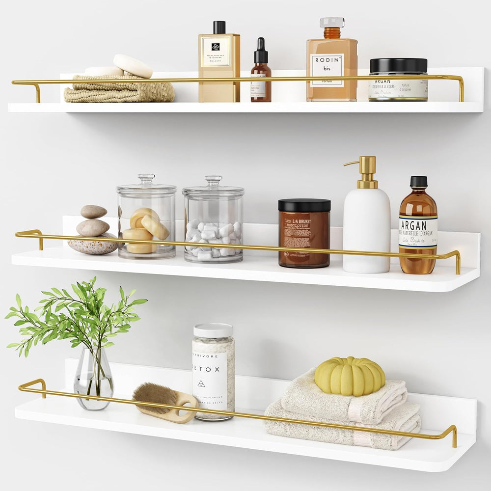 Forbena 24 Inch Bathroom Floating Shelves for Wall Set of 3, Gold Bathroom Sh...