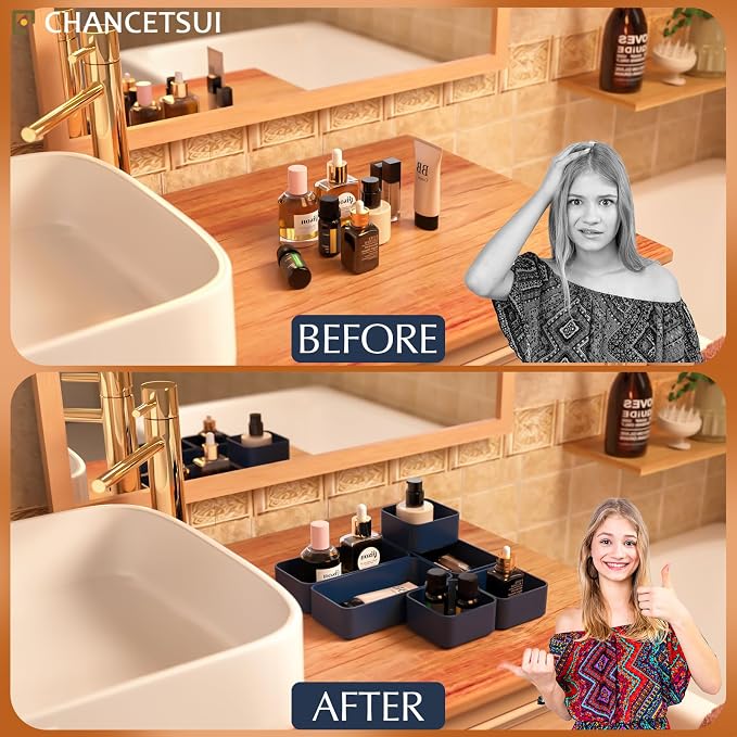 6 Pcs Stackable Drawer Organizer Set Desk Drawer Dividers, Bathroom Vanity - Image 6