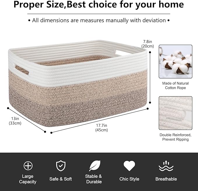 Large Storage Basket for Organizing, Woven Rope Basket for Shelves, Closet - Image 2