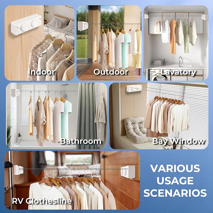 Retractable Clothesline Indoor Outside Heavy-Duty, Upgrade 304 Double Stainless - Image 3
