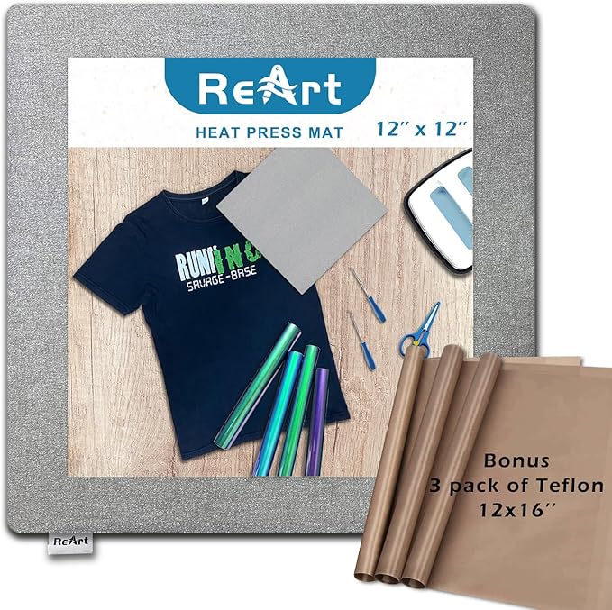 Easy Heat Press Mat 12x12 with Teflon Sheets 12x16 Inch 3 Pack by ReArt