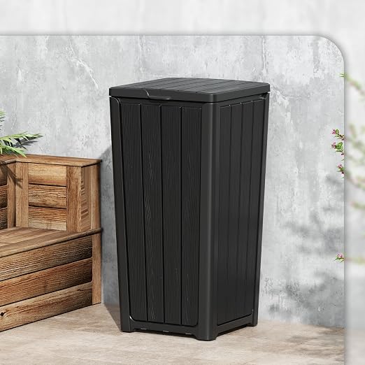 Outdoor Trash Can with Lid, Waterproof Resin Garbage Can with Tiered Lid - Image 8