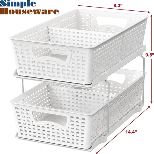Simple Houseware 2 Tier Bathroom Organizer Tray Pull-Out Sliding - Image 2