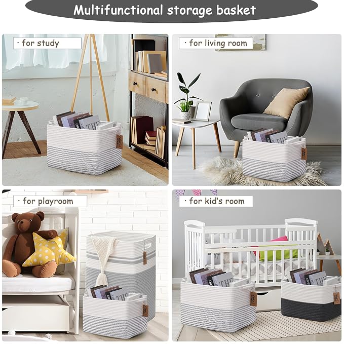 COMFY-HOMI 3 Pack Cotton Rope Square Basket - Image 5