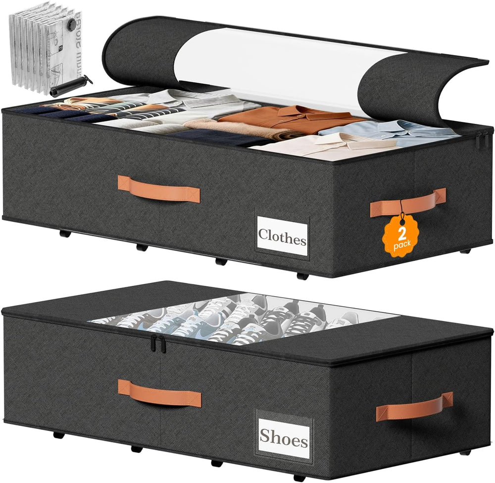 TOSKING 2-Pack Under Bed Storage Drawers with Wheels, 6 Vacuum Bags, 7.9&quot...