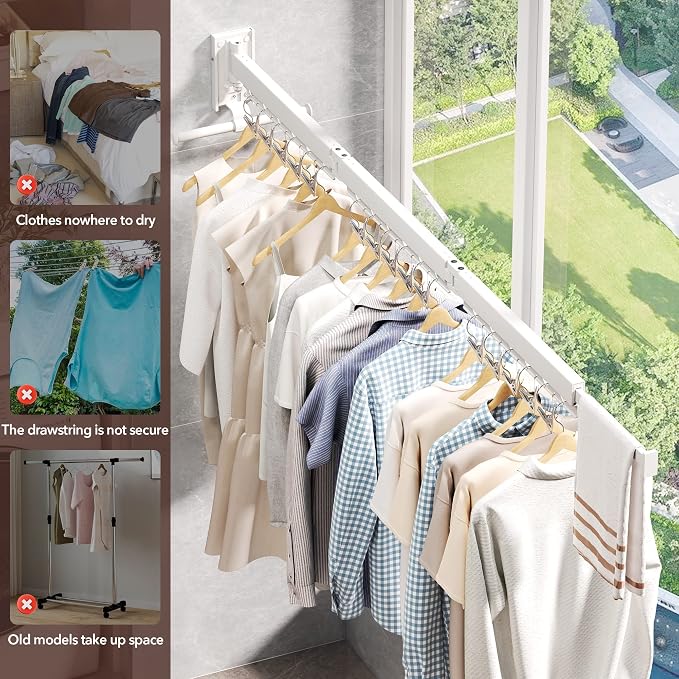 Wall Mounted Clothes Hanger, Clothes Drying Rack, Laundry Rack Wall Mount