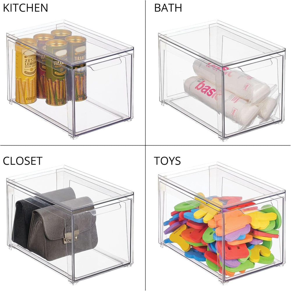 mDesign Plastic Stackable Bathroom Storage with Pull Out Bin Organizer Drawer...