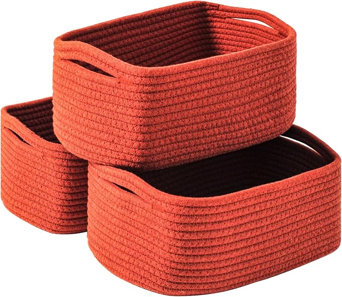 Small Red Woven Baskets for Organizing, Basket for Gifts Empty, Cotton Rope by ICERZCZ
