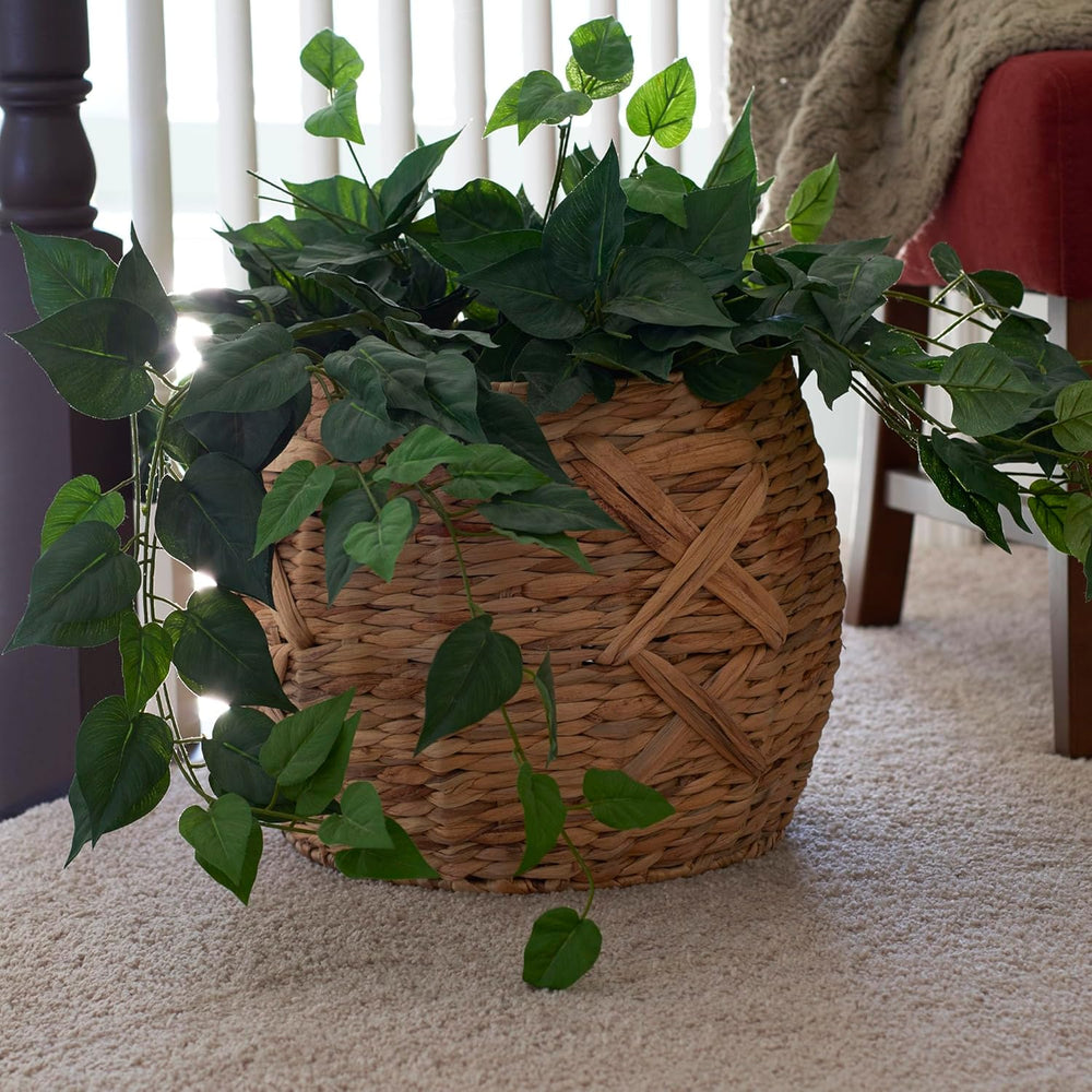Household Essentials ML-4112 Hyacinth Round Floor Basket, X-Design, Brown