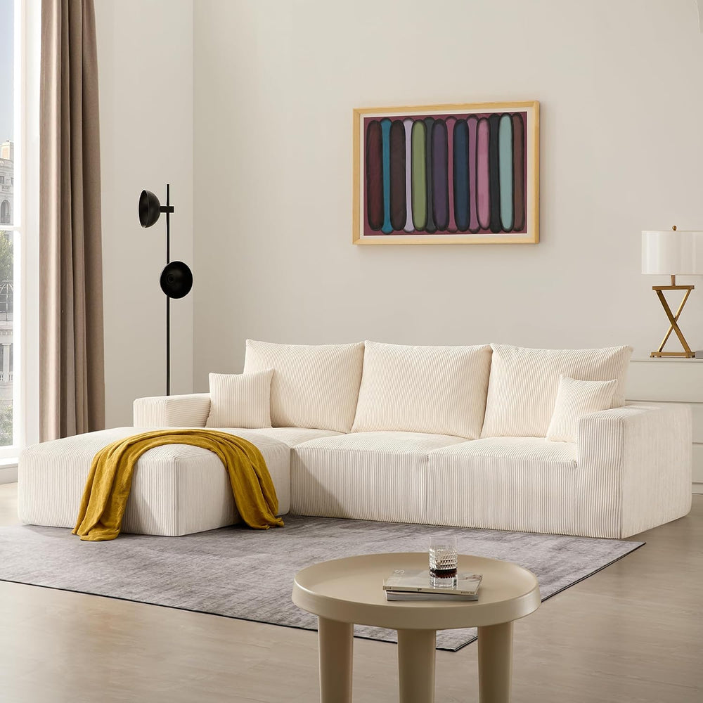 40" Oversized Square Corduroy Ottoman, Large Ottoman Pouf Footstool, Beige