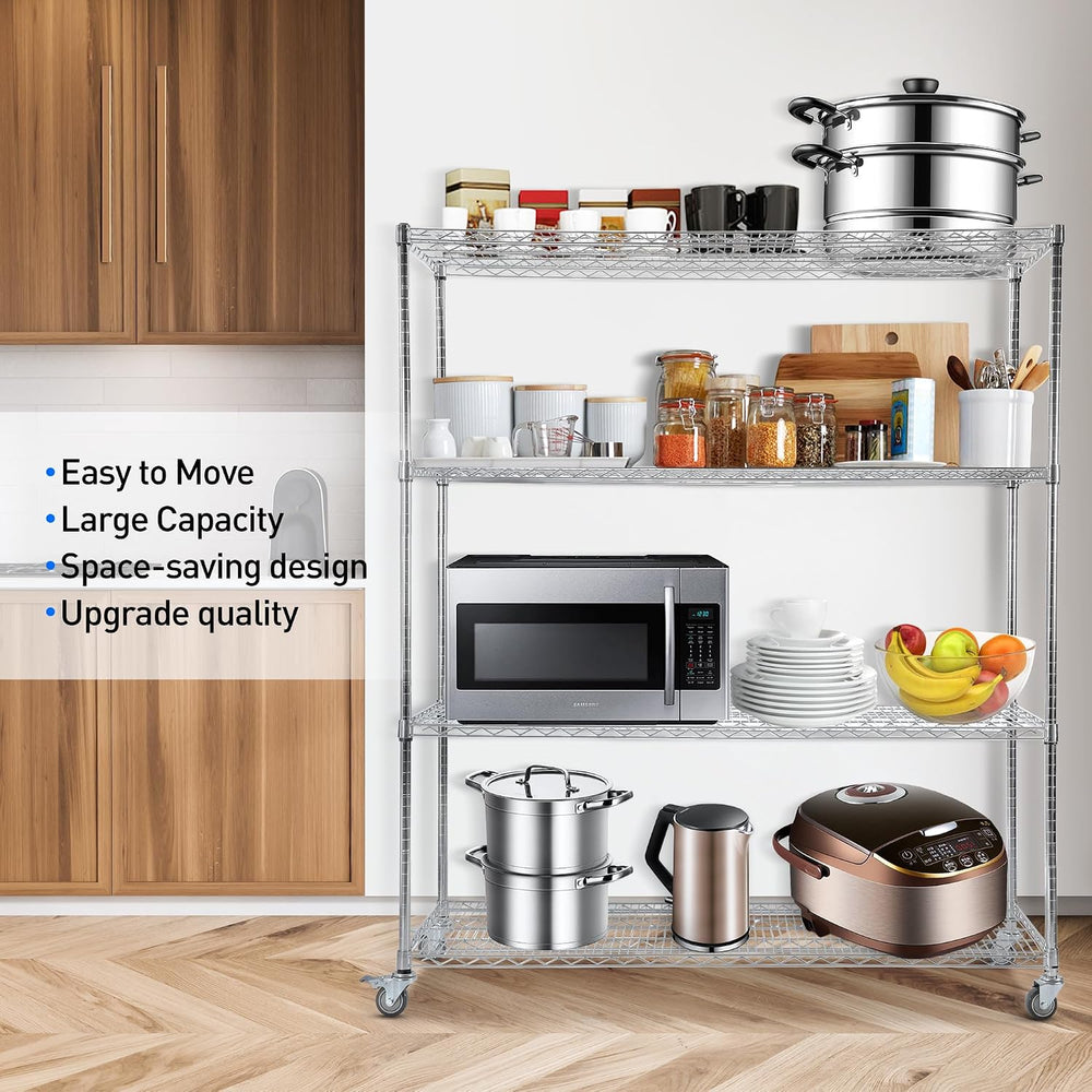 Rengue Heavy Duty Rolling Wire Shelving Unit with Wheels, 4-Tier Adjustable G...