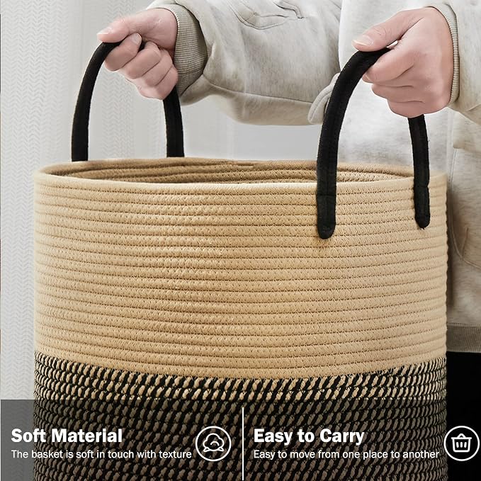 YOUDENOVA Woven Rope Laundry Hamper Basket, 100L Tall Laundry Basket, Baby - Image 4