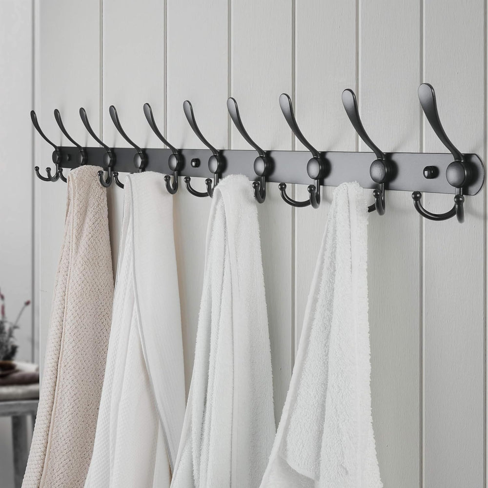 Dseap Coat Rack Wall Mount - 38” Long 10-Tri-Hooks Heavy Duty Coat Hanger Rai...