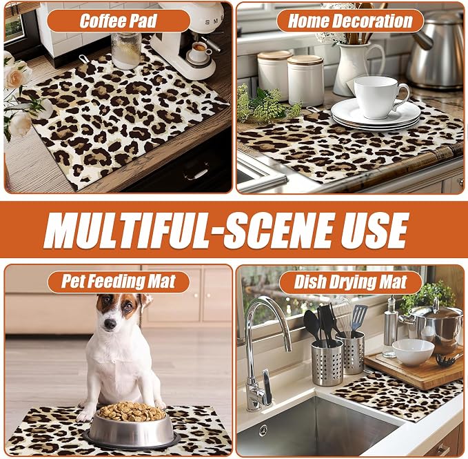 Brown Leopard Dish Drying Mat for Kitchen Counter Microfiber Absorbent Dish - Image 7