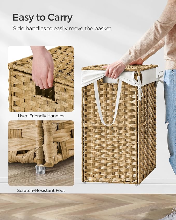 SONGMICS Laundry Hamper with Lid, 23.8 Gallon Synthetic Rattan Clothes Laundry - Image 4