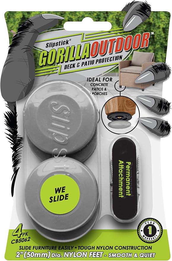 Gorilla Outdoor 2 Inch Furniture Sliders/Screw on Nylon Glide Floor Protectors by Slipstick