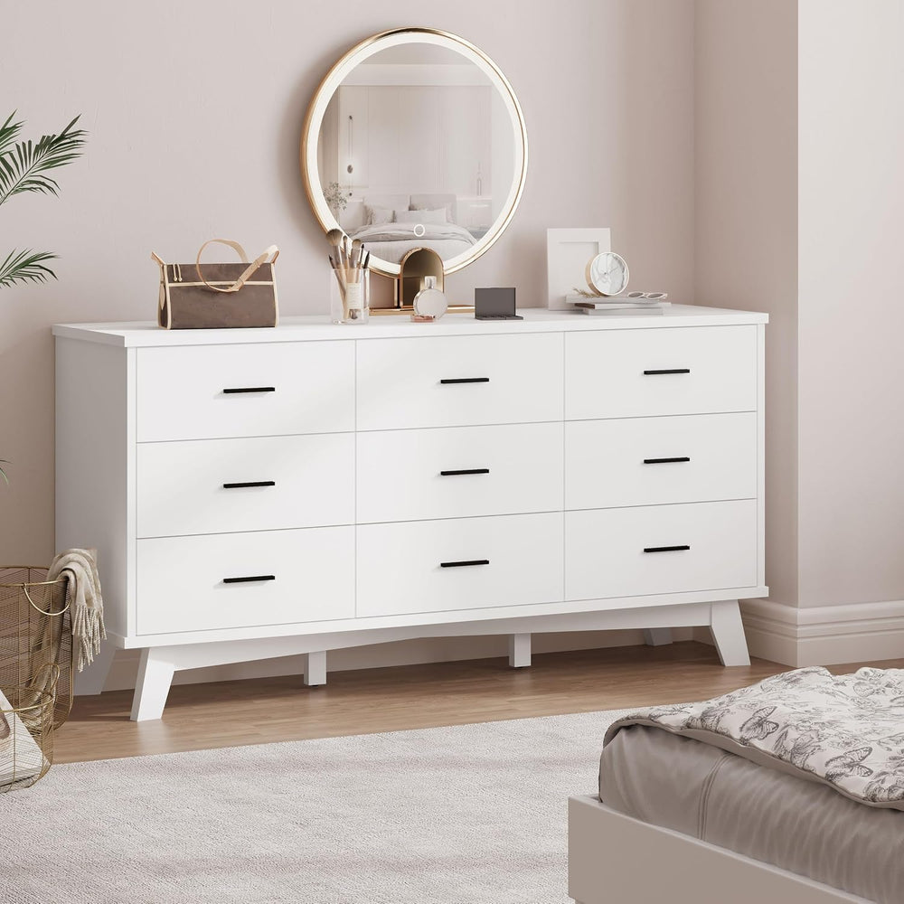 Xixini Dresser for Bedroom, 9 Drawer Wide Modern Chest of Drawers with X-Shap...
