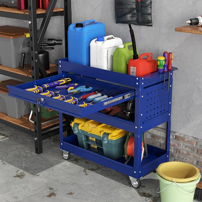 3 Tier Heavy Duty Tool Cart, Mechanic Metal Rolling Tool Carts Work Cart - Image 7