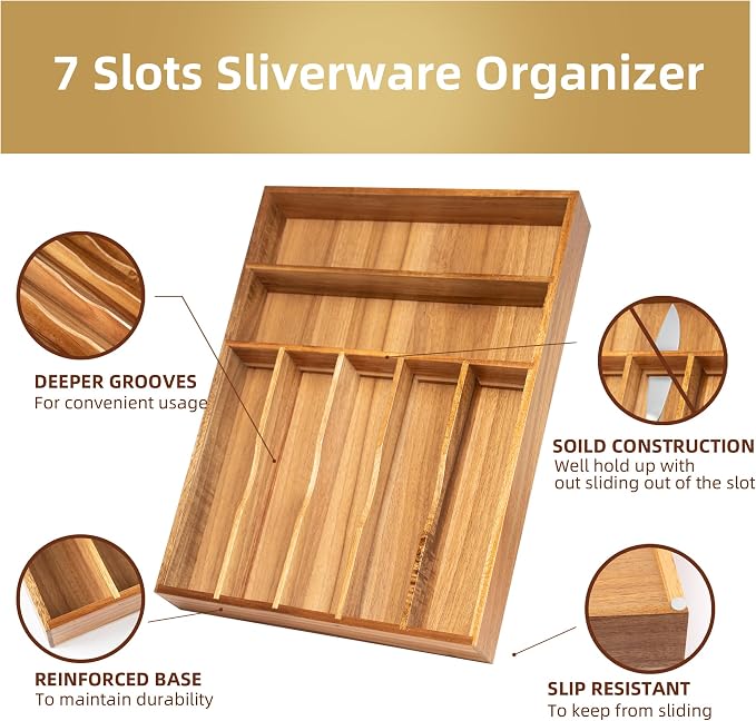 Silverware Organizer Kitchen Drawer Organizer Utensil Organizer Acacia - Image 3
