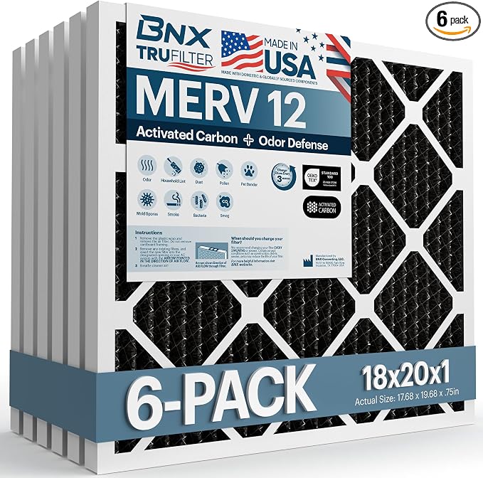 BNX TruFilter 18x20x1 MERV 12 Odor Defense AC Furnace Air Filter by BNX