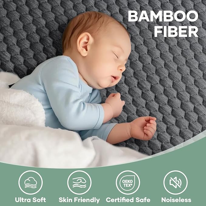 OhGeni 100% Waterproof Mattress Protector, Crib-Gray Size Mattress Pad - Image 2