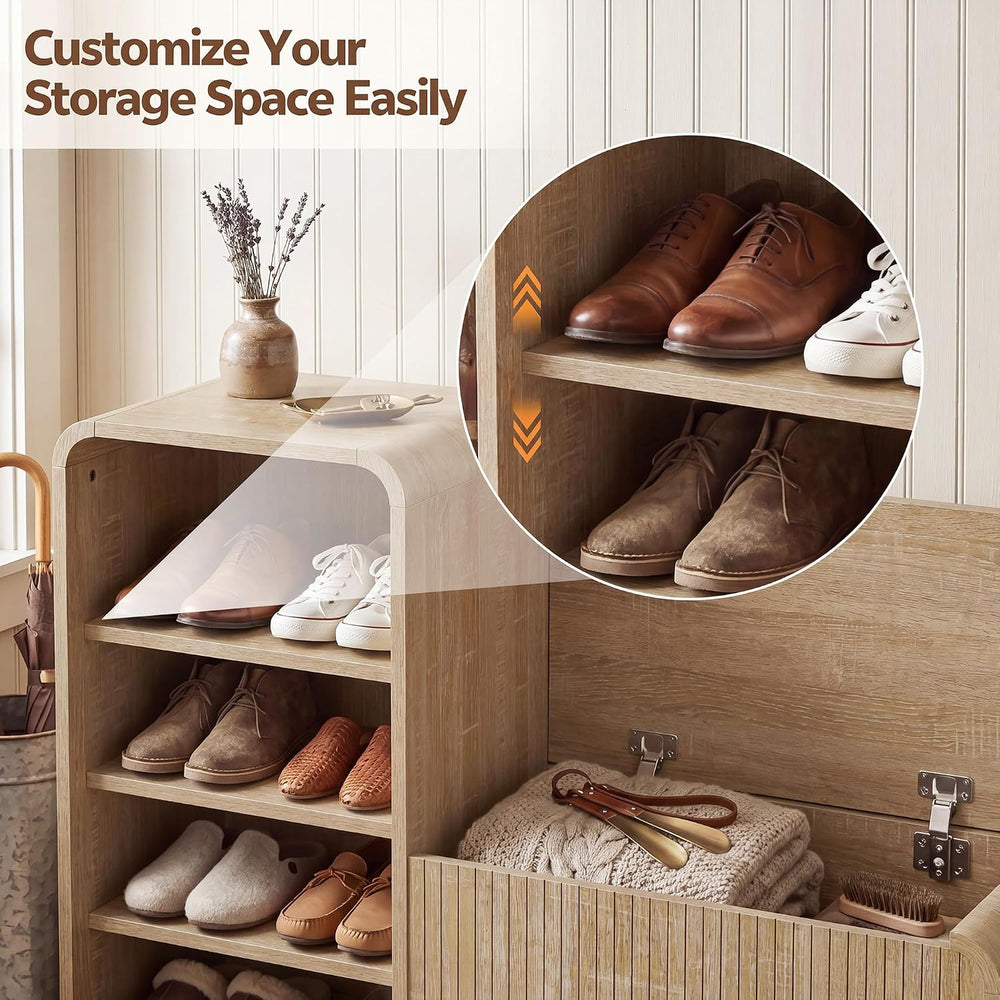 L-Shaped Flip-Open Shoe Storage Bench, Natural