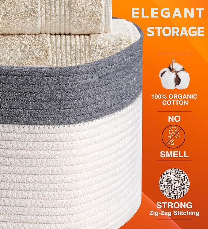 CHAT BLANC Cotton Rope Baskets for Organizing | Storage Baskets for Shelves | - Image 2