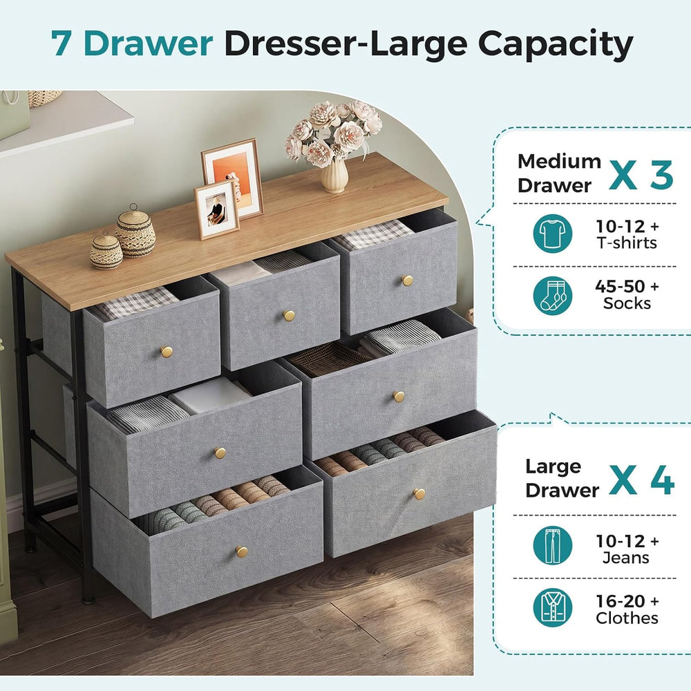 OLIXIS 7 Drawer Fabric Dresser, Storage Tower for Bedroom and Closet
