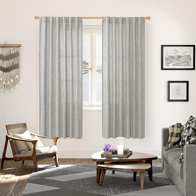 YoungsTex Dark Grey Linen Semi Sheer Curtains 2 Panels - Image 2