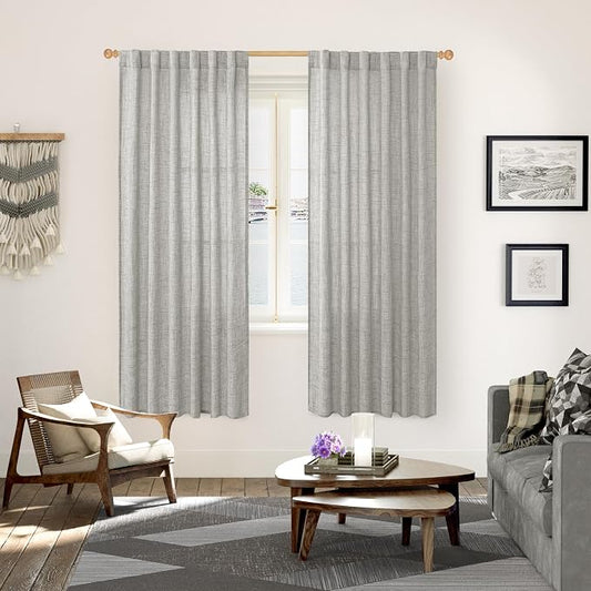 YoungsTex Dark Grey Linen Semi Sheer Curtains 2 Panels - Image 2