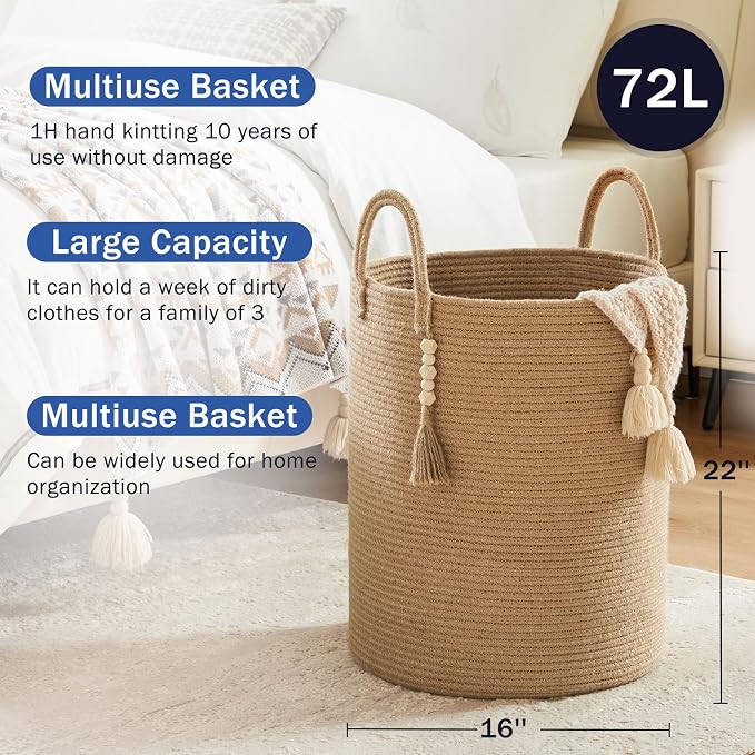 Jute Woven Rope Laundry Hamper, Tall Laundry Basket - Image 5