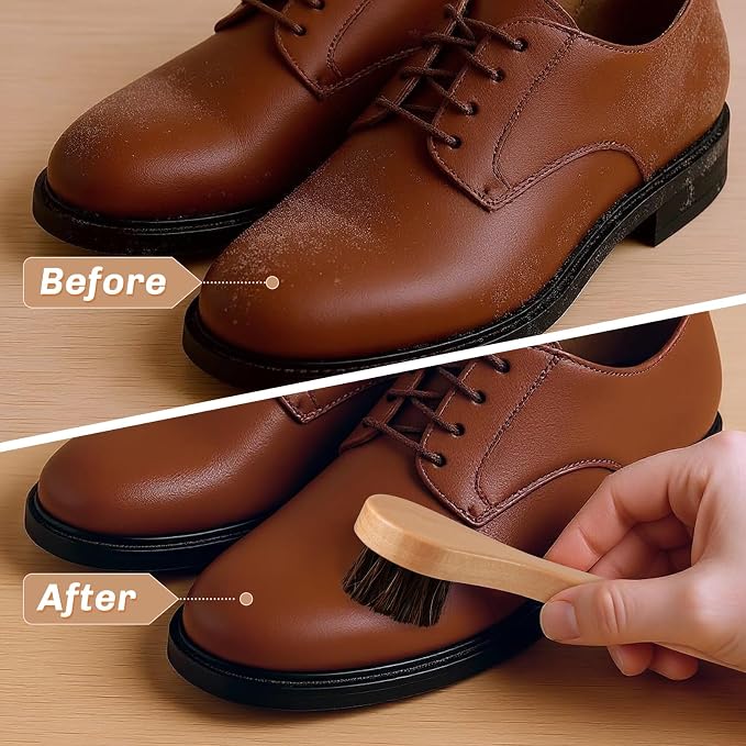 2 Pcs Horsehair Shine Shoes Brush Kit Polish Dauber Applicators Cleaning - Image 5