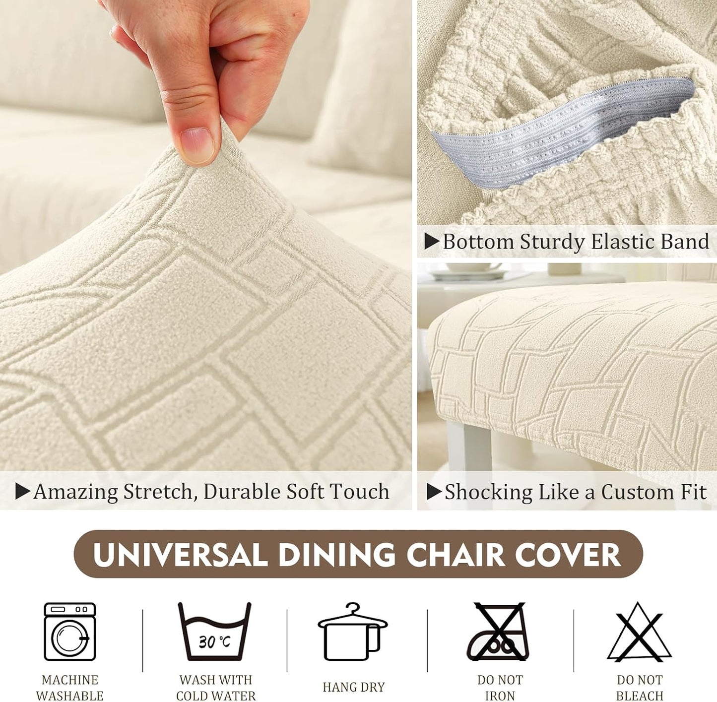 ZNSAYOTX 100% Waterproof Dining Chair Covers Set of 4, Stretch Fit Parson Chair Slipcovers for Kitchen/Living Room/Restaurant/Banquet Chairs, Soft Plaid Jacquard Washable Protector (Beige)
