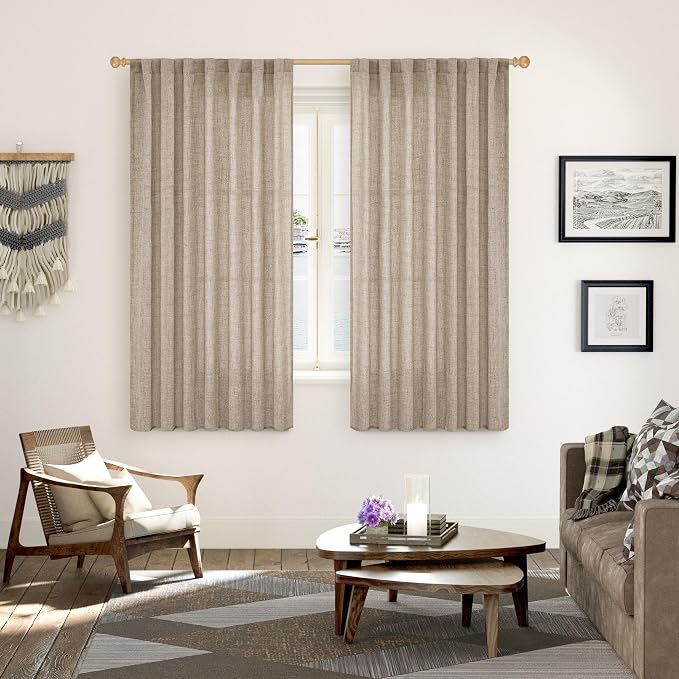 YoungsTex Dark Oatmeal Linen Curtains 63 Inch Length - Image 2