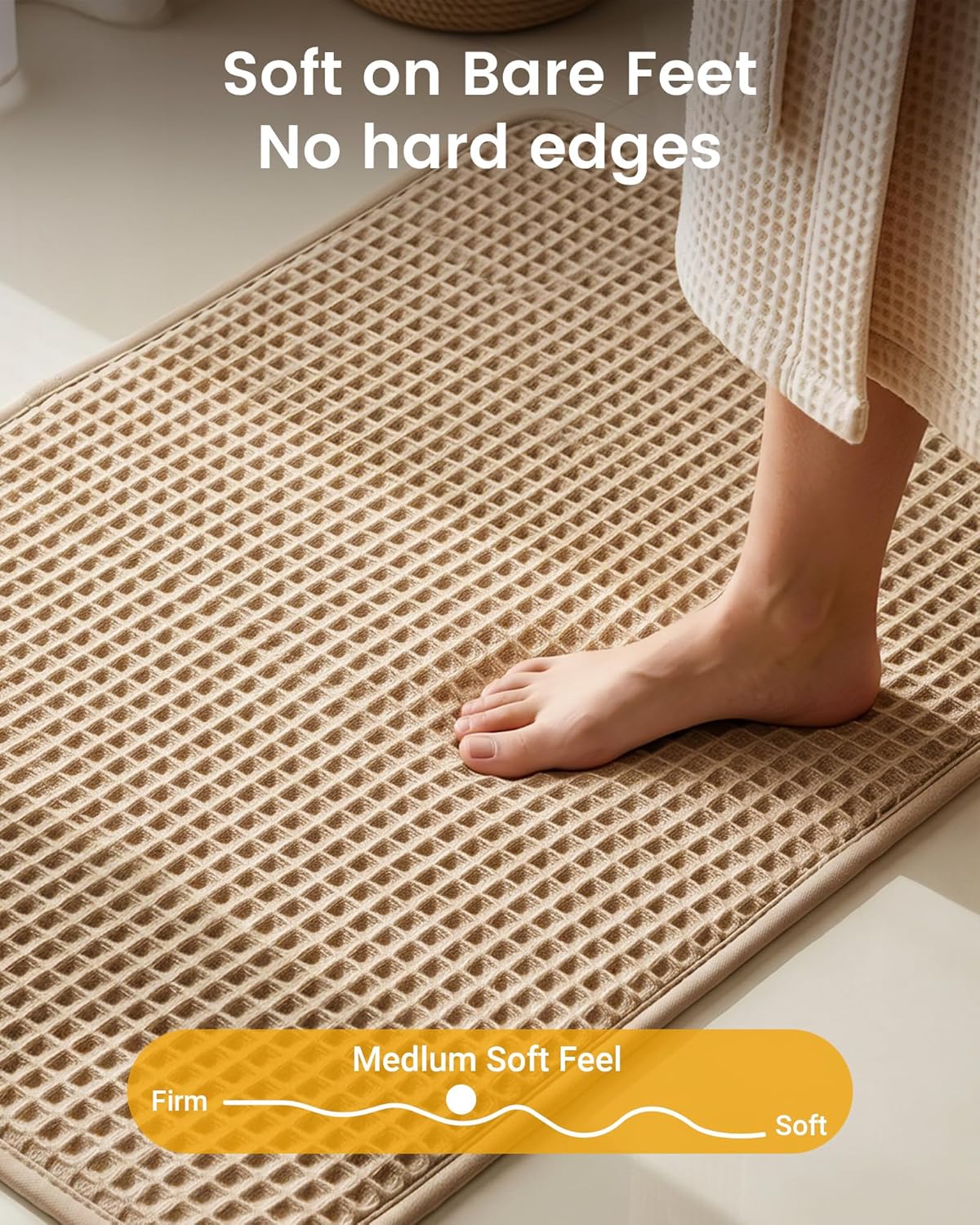Furicher Upgraded Non Slip Waffle Bath Mat, Super Absorbent Bathroom Rugs, 20x30 inch Boho Decor Kitchen Rug, Soft & Machine Washable Bathroom Floor Mat for Tub, Sink, Vanity, Entryway (Brown)