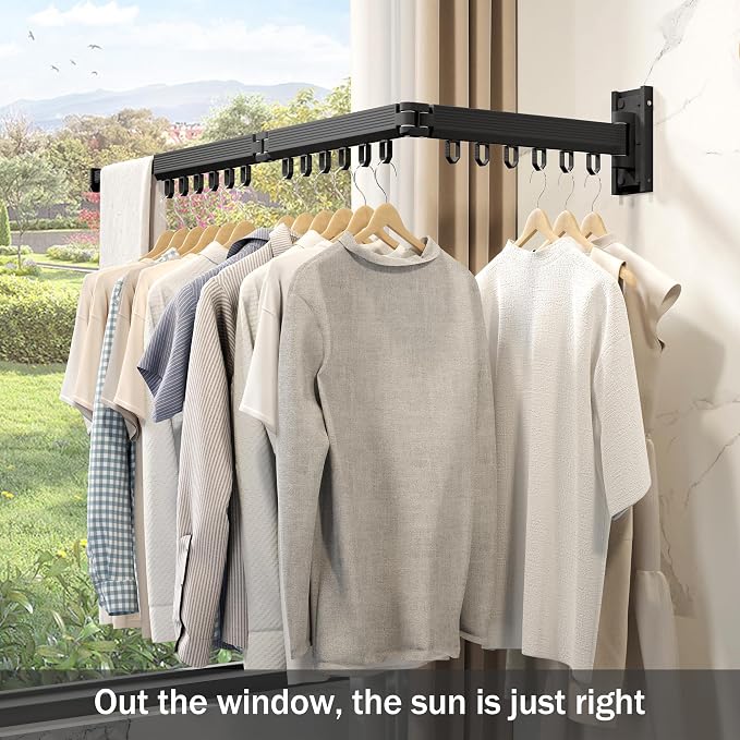 Wall Mounted Clothes Drying Rack, Retractable & Collapsible, Foldable - Image 3
