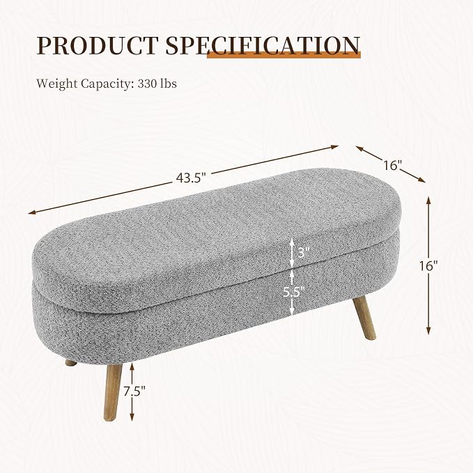 Furnimart 43.5" Queen Size Storage Ottoman Bench, Flip Top End of Bed Storage - Image 2