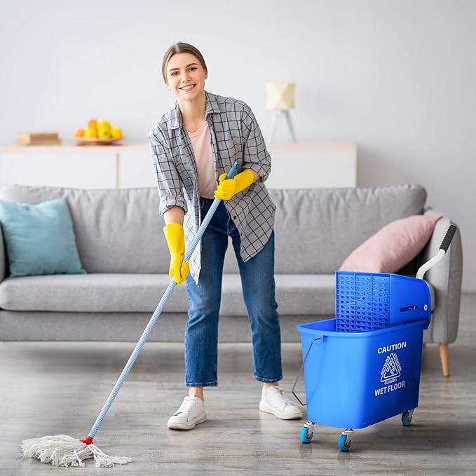 HOMCOM Compact Mop Bucket with Wringer on Wheels - Image 2