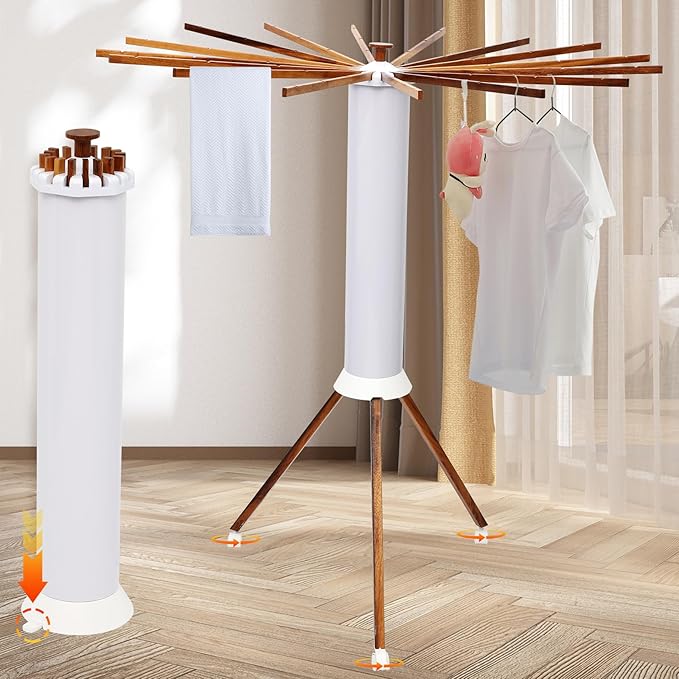 Portable Teak Tripod Clothes Drying Rack, Foldable Space-Saving Design by Bootuuisadedicatedservice