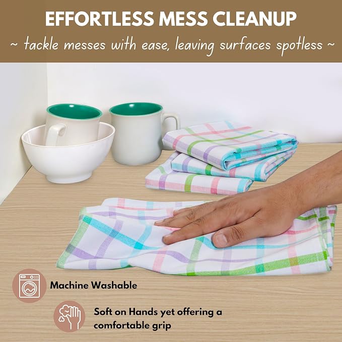 Native Fab Multi Color Check Kitchen Towels Set of 12, 100% Cotton, 16x26 Inch - Image 3