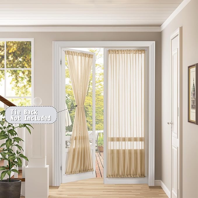 Tollpiz Sheer Door Curtains Closet Linen Textured Curtains Sheer Doorway Light - Image 2