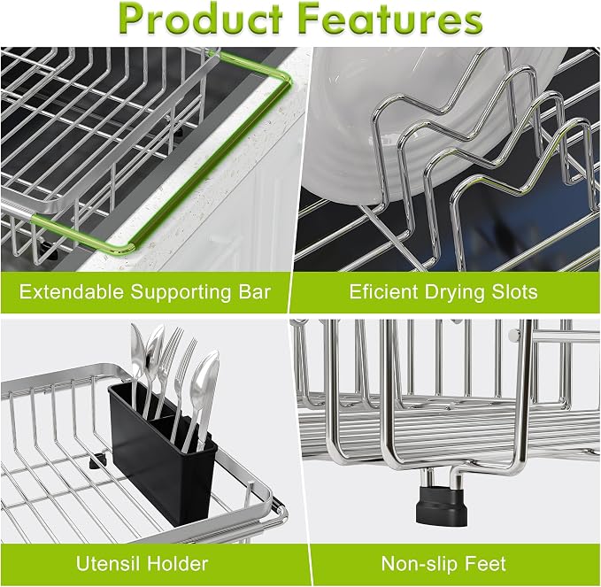JASIWAY Dish Drying Rack in Sink, Expandable Stainless Steel Dish Drainer - Image 6