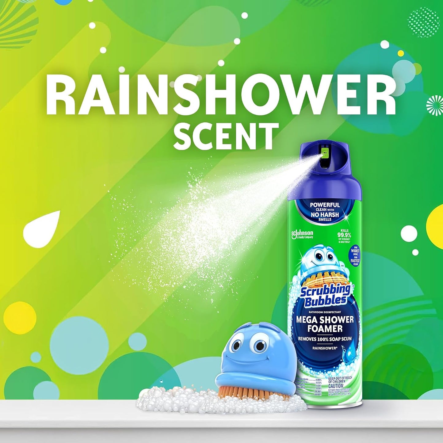 Scrubbing Bubbles Mega Bathroom and Shower Foamer Aerosol, Rainshower Scent, 20oz (Pack of 2)