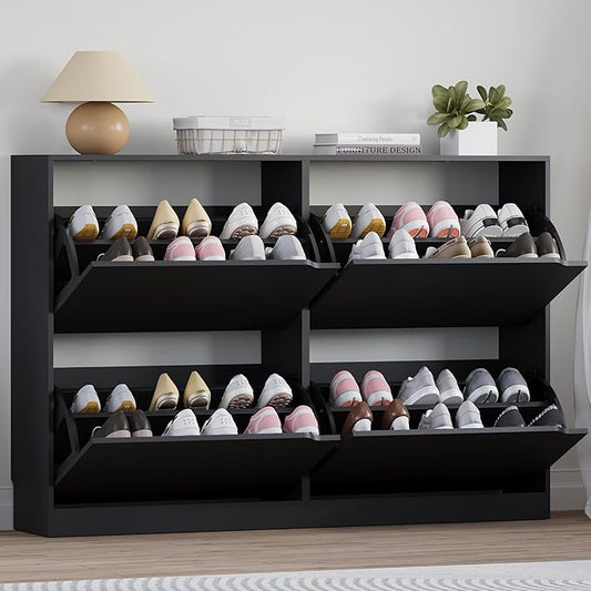 Shoe Cabinet with 4 Flip Drawers, Narrow Hidden Shoe Storage Cabinet, Slim by BORNOON