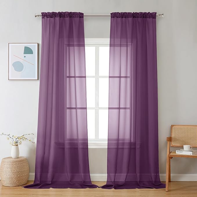 Chyhomenyc Plum Sheer Curtains 96 inches Long 2 Panels, Light Filtering Soft by Chyhomenyc