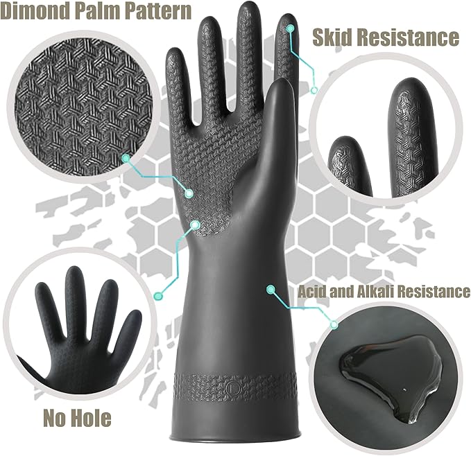 Chemical Resistant Latex Gloves, Cleaning Protective Safety Work Heavy Duty - Image 4