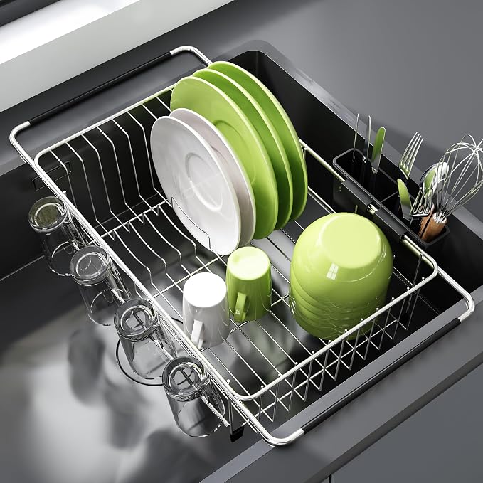 JASIWAY Dish Drying Rack in Sink, Expandable Stainless Steel Dish Drainers by JASIWAY