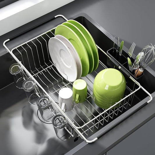 JASIWAY Dish Drying Rack in Sink, Expandable Stainless Steel Dish Drainers by JASIWAY