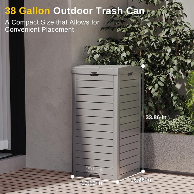 EAST OAK 38 Gallon Outdoor Trash Can | Waterproof Resin Garbage Can - Image 2